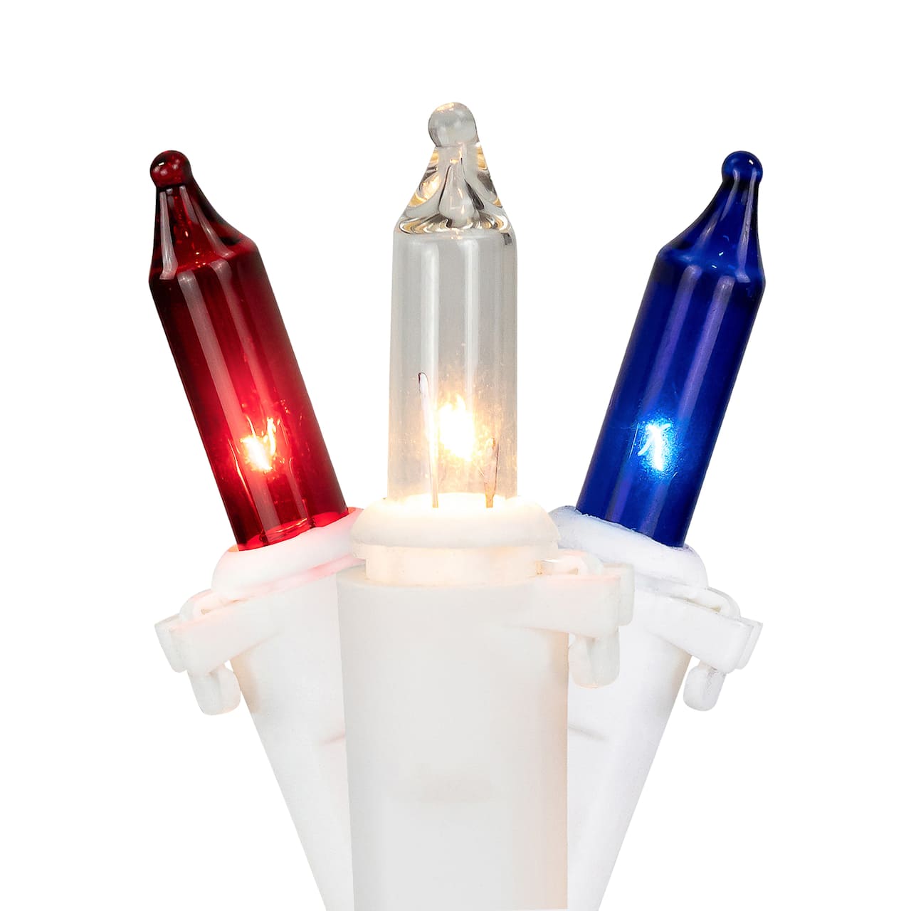 Patriotic Chasing Mini Light Set - Red Clear and Blue - 34ft White Wire - 150ct